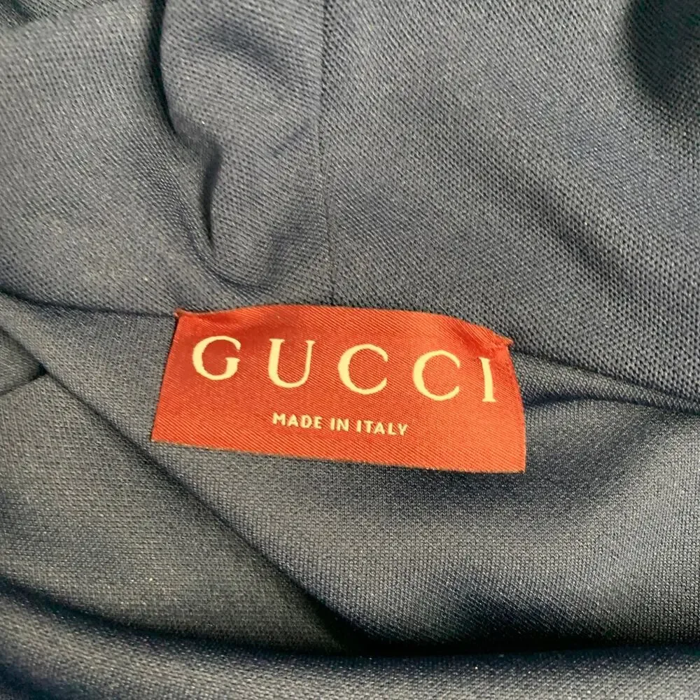 GUCCI Size M Navy White Logo Polyester Zip Up Hoodie
